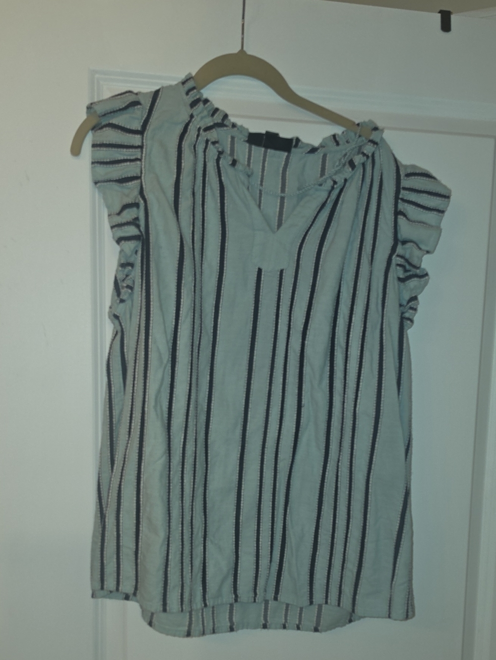 Lane Bryant Light Blue and Navy Striped Ruffle Sleeve Camisole